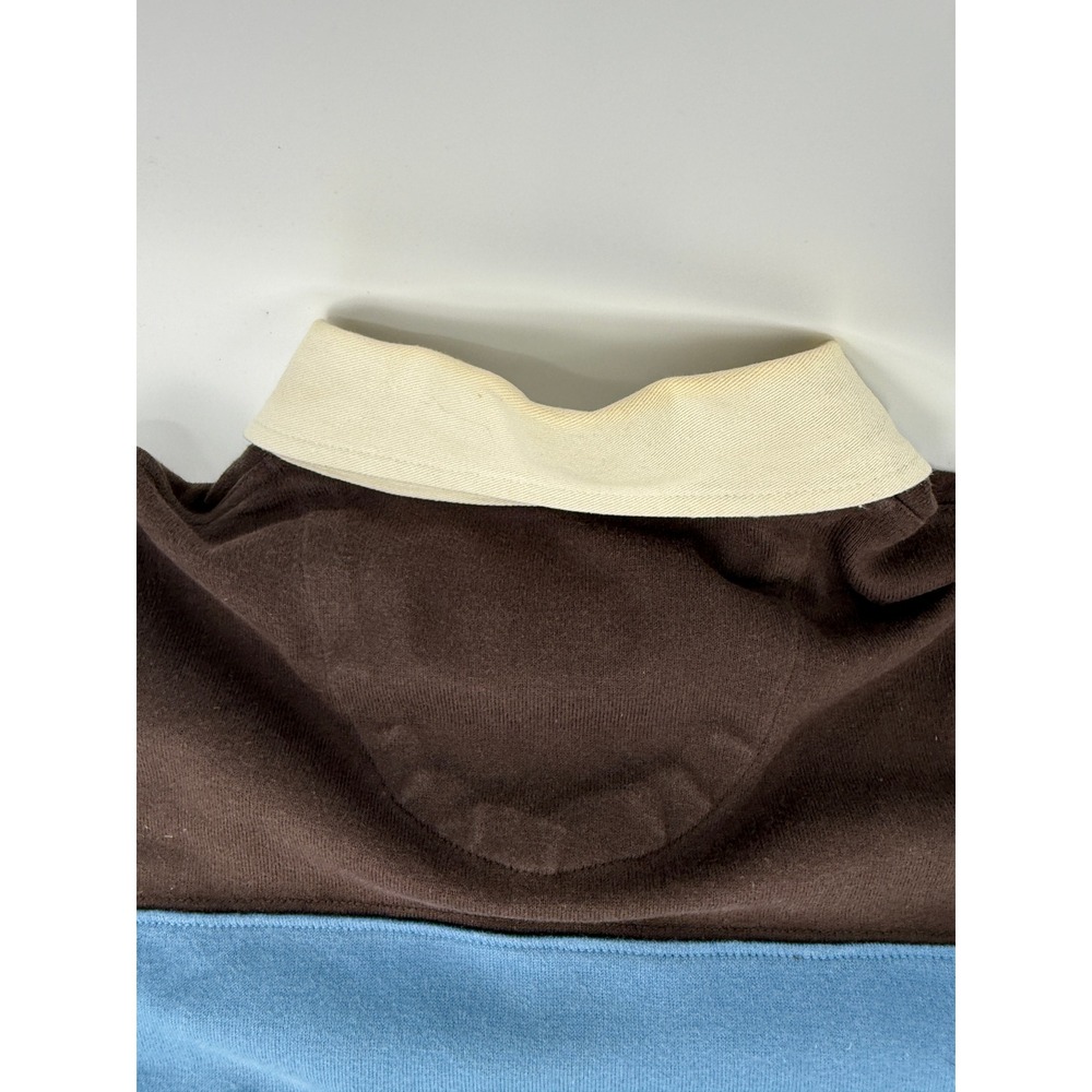 Arrow Vintage Rugby Shirt Mens‎ Large Brown Blue Striped Heavy Duty Cotton Polo - Picture 8 of 9